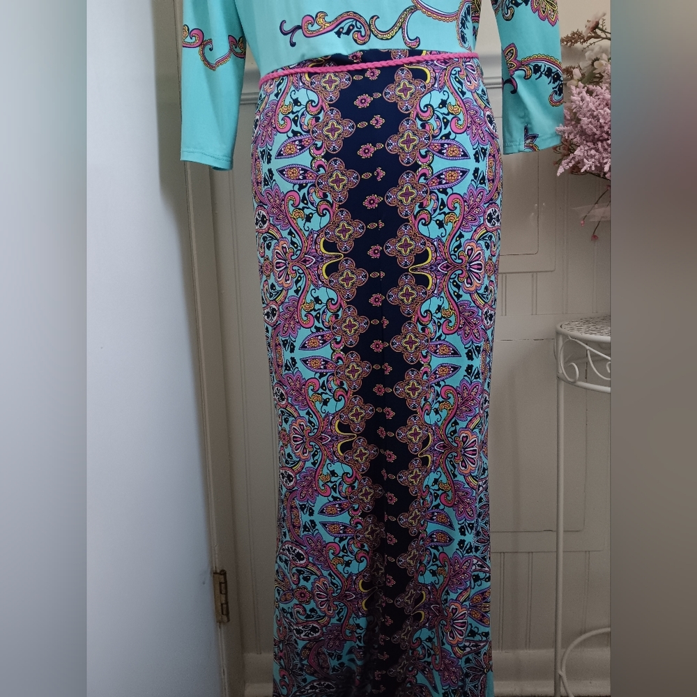 Womens Auditions 1X Teal and Paisley Wrap Maxi Dress - Picture 9 of 10